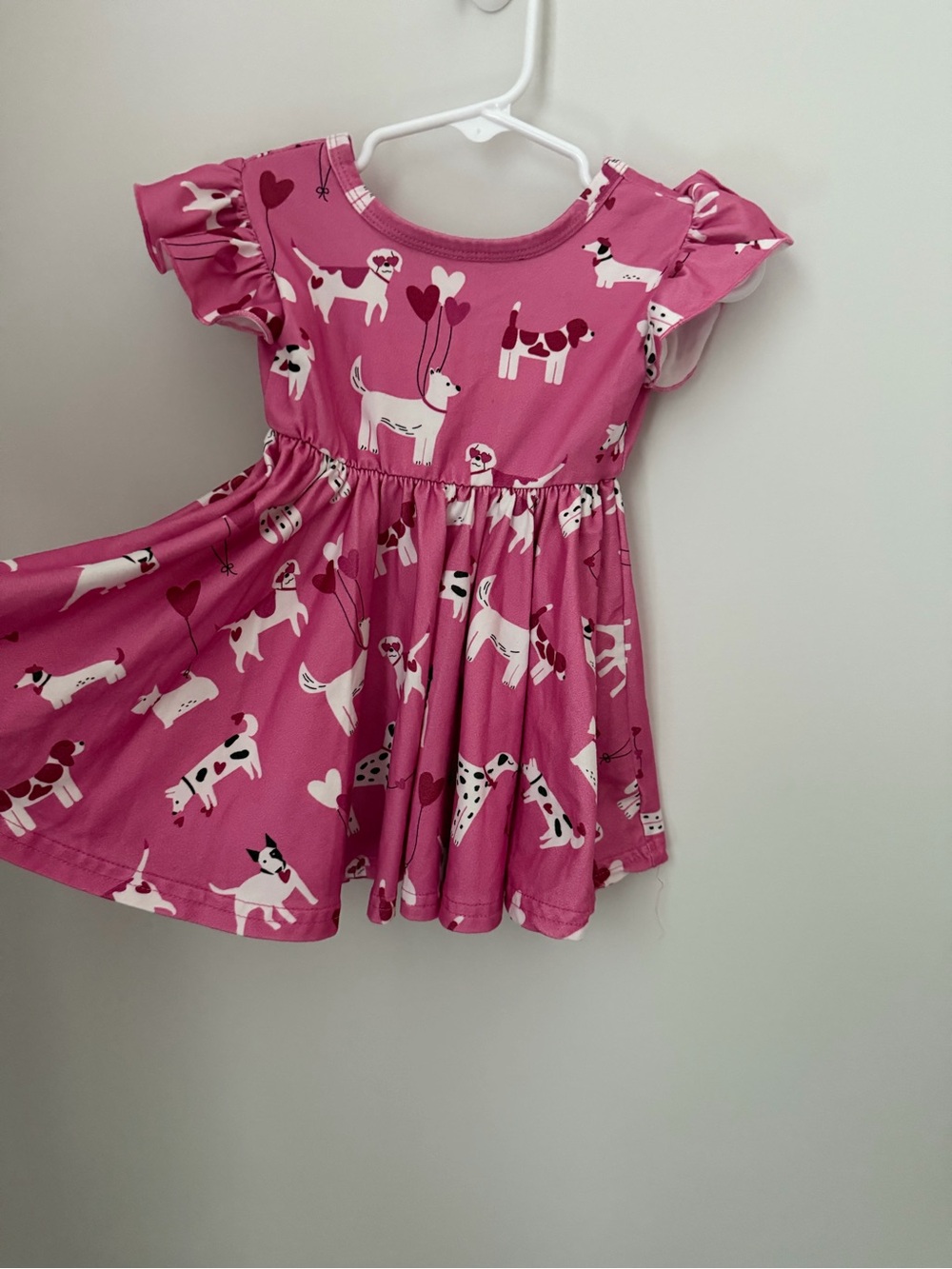Dot Dot Smile Pink Puppy Heart Print Flutter Sleeve Dress